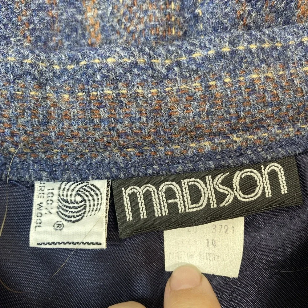 Vintage Madison Wool Skirt Blue Striped Button Detail Preppy Classic 28"‎ Waist - Picture 6 of 11
